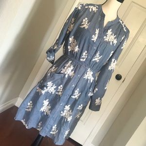 Embroidered chambray inspired shirt dress